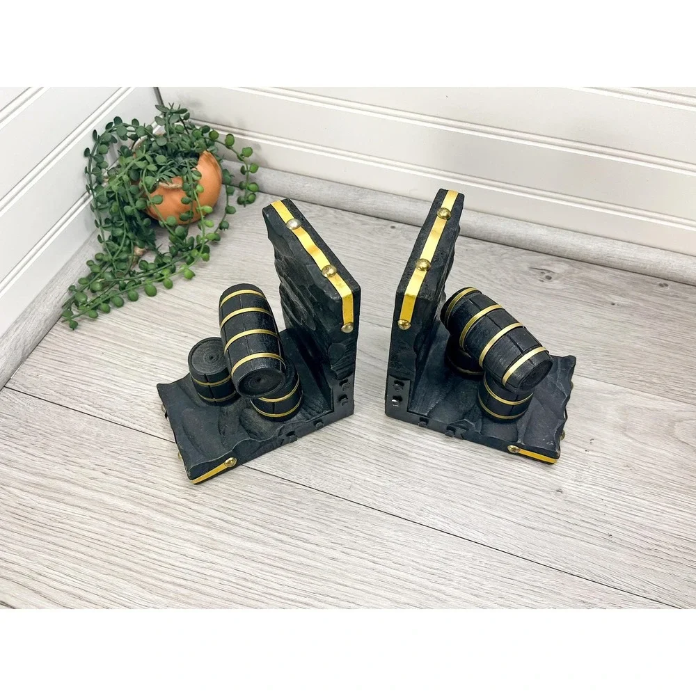 Vintage Barrel Bookends: Mid Century Bar Home Office Decor - Picture 6 of 10
